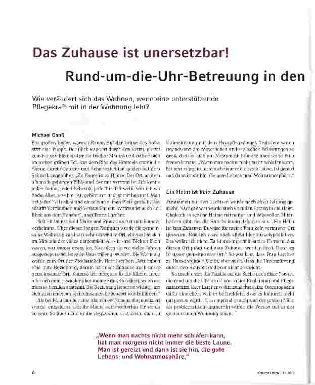 Vorschauseite 1: Das Zuhause ist unersetzbar! Rund-um-die-Uhr-Betreuung in den eigenen vier Wänden.