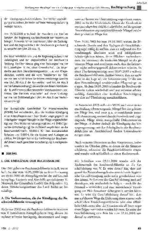 Vorschauseite 2: Kündigung einer Altenpflegerin nach Strafanzeige gegen Arbeitgeber unzulässig - Whistleblowing