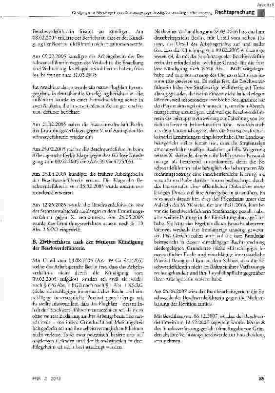 Vorschauseite 4: Kündigung einer Altenpflegerin nach Strafanzeige gegen Arbeitgeber unzulässig - Whistleblowing