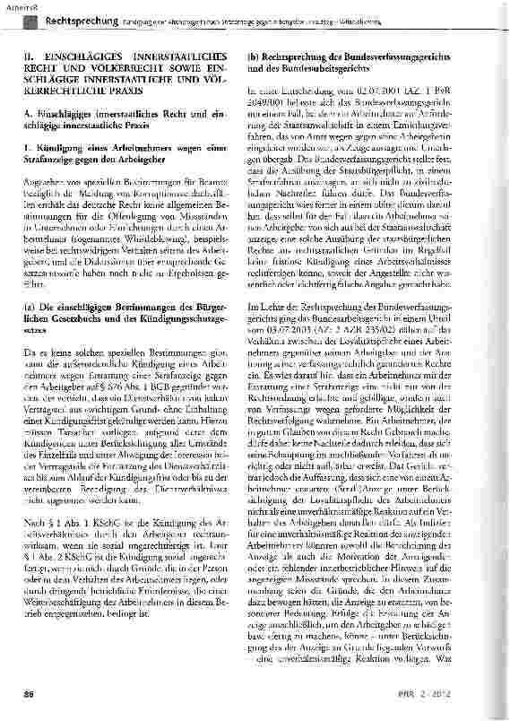 Vorschauseite 5: Kündigung einer Altenpflegerin nach Strafanzeige gegen Arbeitgeber unzulässig - Whistleblowing