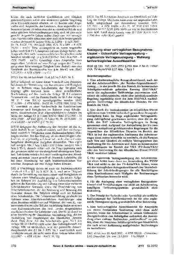 Vorschauseite 1: Auslegung einer vertraglichen Bezugnahmeklausel - lückenhafte Vertragsregelung -ergänzende Vertragsauslegung - Wahrung tarifvertraglicher Ausschlussfrist