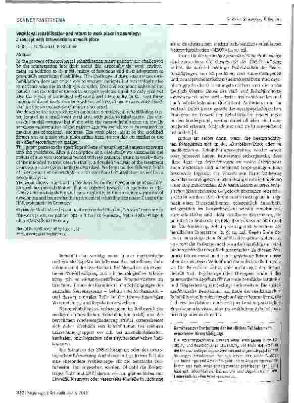 Vorschauseite 2: Ambulante/mobile berufliche Wiedereingliederung in der Neurologie Ein Beitrag zur Gestaltung der Neurologischen Rehaphase