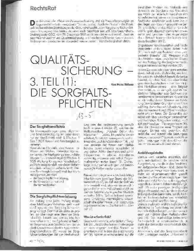 Vorschauseite 1: Qualitätssicherung - 3.Teil(1): Die Sorgfaltspflichten
