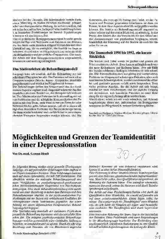 Vorschauseite 2: Pflege in einer Depressionsstation Über die Arbeit auf der Station 1B in der Landesklinik