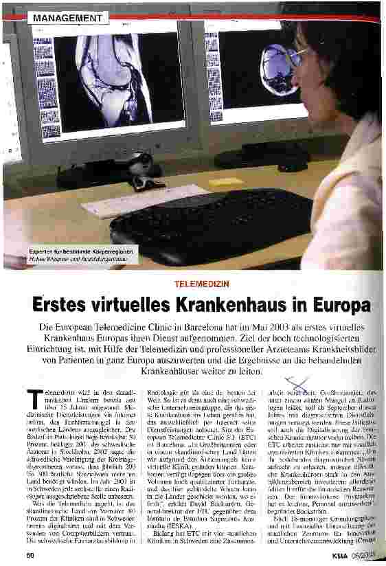 Vorschauseite 1: Telemedizin: Erstes virutelles Krankenhaus in Europa