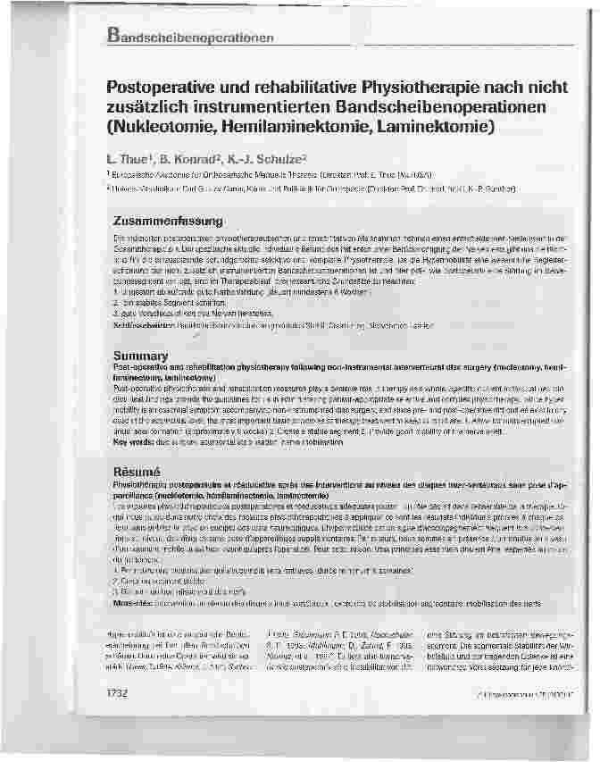 Vorschauseite 1: Postoperative und rehabilitative Physiotherapie nach nicht zusätzlich instrumentierten Bandscheibenoperationen (Nukleotomie, Hemilaminektomie, Laminektomie)