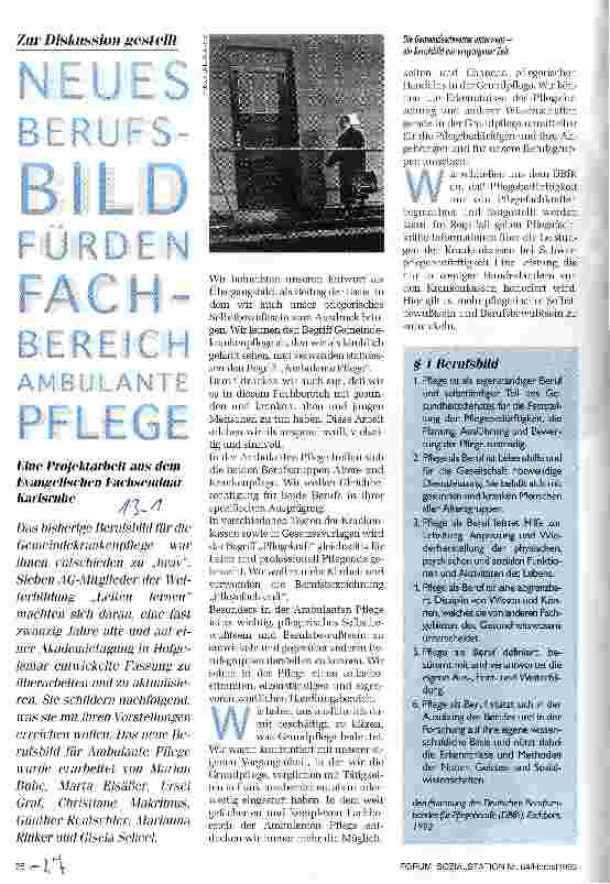 Vorschauseite 1: Neues Berufsbild für den Fachbereich Ambulante Pflege Eine Projektarbeit aus dem Ev.Fachseminar Karlsruhe