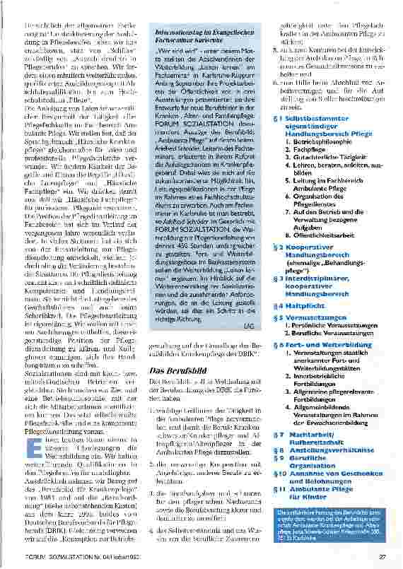 Vorschauseite 2: Neues Berufsbild für den Fachbereich Ambulante Pflege Eine Projektarbeit aus dem Ev.Fachseminar Karlsruhe