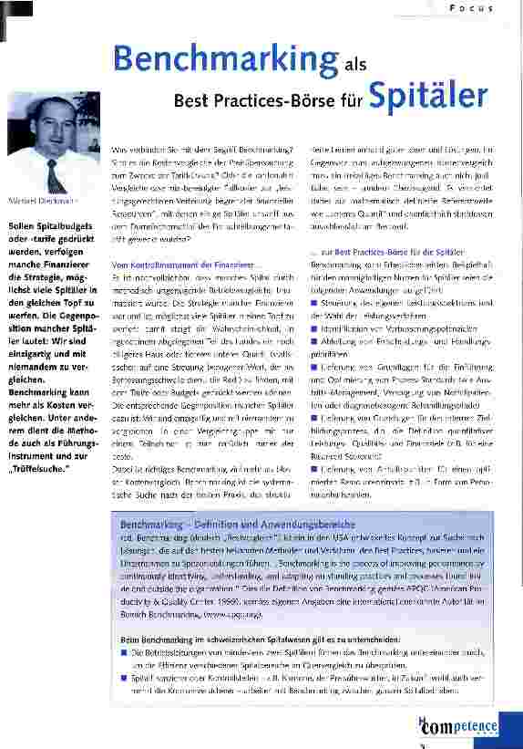 Vorschauseite 1: Benchmarking als Best Practices-Börse für Spitäler