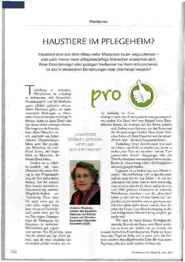Vorschauseite 1: HAUSTIERE IM PFLEGEHEIM?