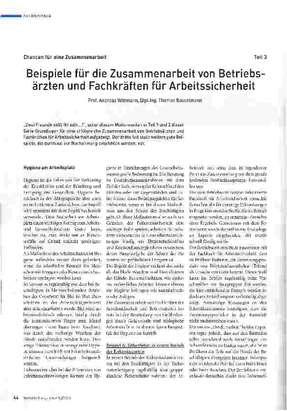 Vorschauseite 1: Beispiele für die Zusammenarbeit von Betriebs ärzten und Fachkräften für Arbeitssicherheit Teil3