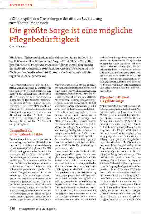Vorschauseite 1: Die größte Sorge ist eine mögliche Pflegebedürftigkeit