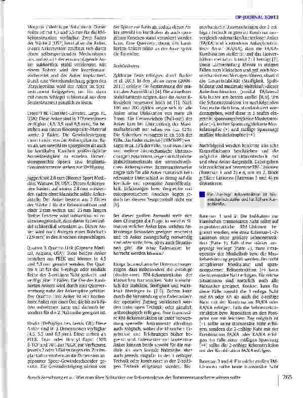Vorschauseite 5: Was man über Nahtanker zur Rekonstruktion der Rotatorenmanschette wissen sollte: wann welche Ankerkombination?