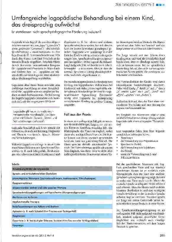 Vorschauseite 1: Umfangreiche logopädische Behandlung bei einem Kind, das dreisprachig aufwächst