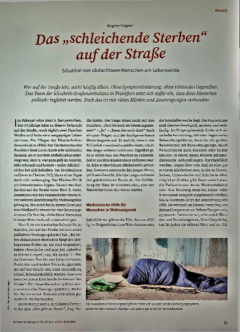 Vorschauseite 1: Das „schleichende Sterben“ auf der Straße: Situation von obdachlosen Menschen am Lebensende