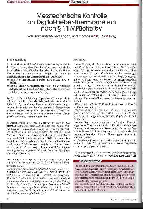 Vorschauseite 1: Messtechnische Kontrolle an Digital-Fieber-Thermometern nach § 11 MPBetreibV