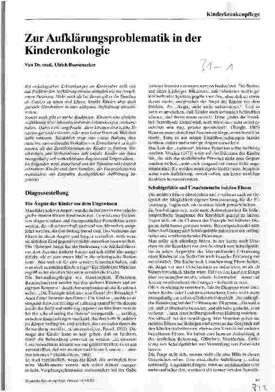 Vorschauseite 1: Zur Aufklärungsproblematik in der Kinderonkologie