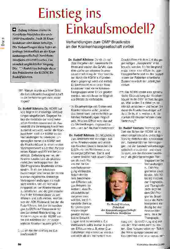 Vorschauseite 1: Einstieg ins Einkaufsmodell? Verhandlungen zum DMP Brustkrebs an der Krankenhausgesellschaft vorbei