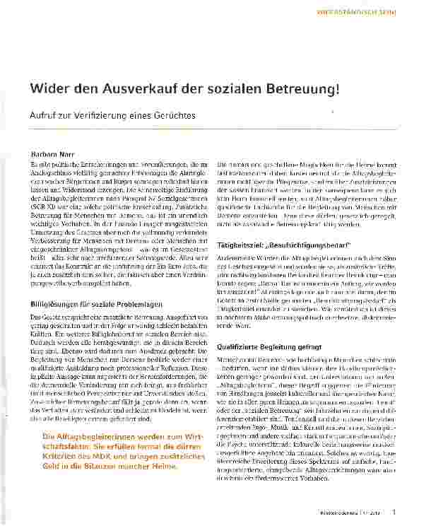 Vorschauseite 1: Wider den Ausverkauf der sozialen Betreuung!