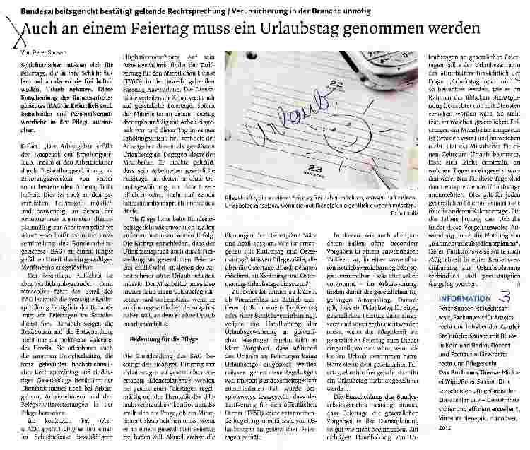 Vorschauseite 1: Auch an einem Feiertag muss ein Urlaubstag genommen werden