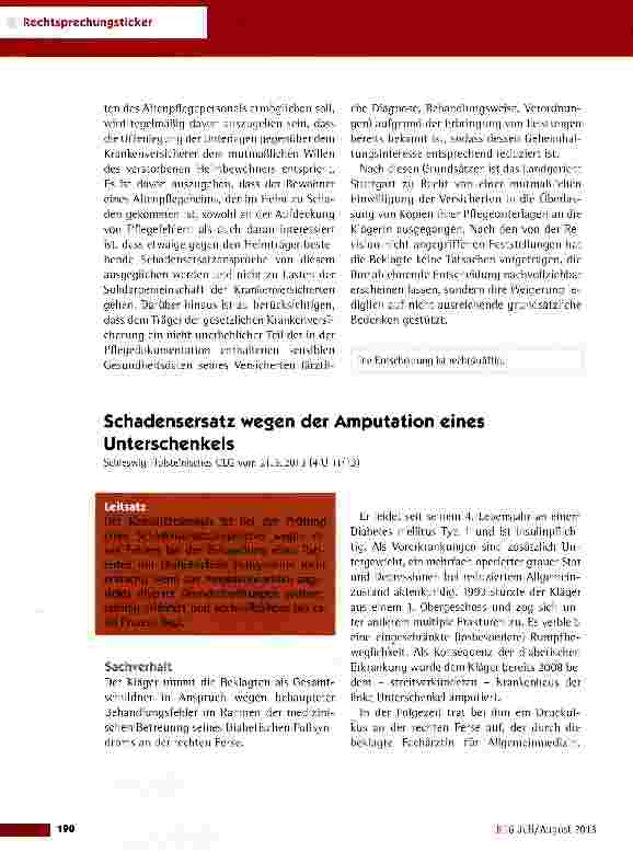 Vorschauseite 1: Schadensersatz wegen der Amputation eines Unterschenkels