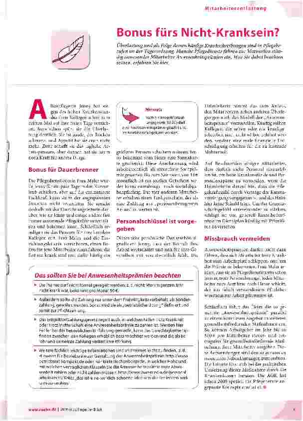 Vorschauseite 1: Bonus fürs Nicht-Kranksein?