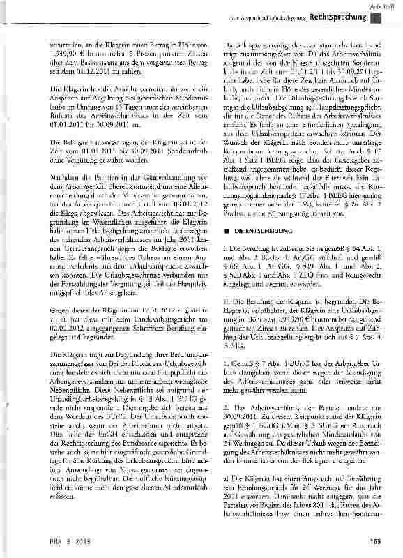 Vorschauseite 2: Zum Anspruch auf Urlaubsabgeltung