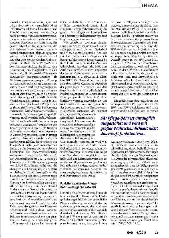 Vorschauseite 2: Der Pflege-Bahr: falsches Signal und untaugliches Geschäftsmodell