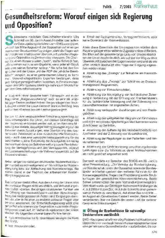 Vorschauseite 1: Gesundheitsreform: Worauf einigen sich Regierung und Opposition?