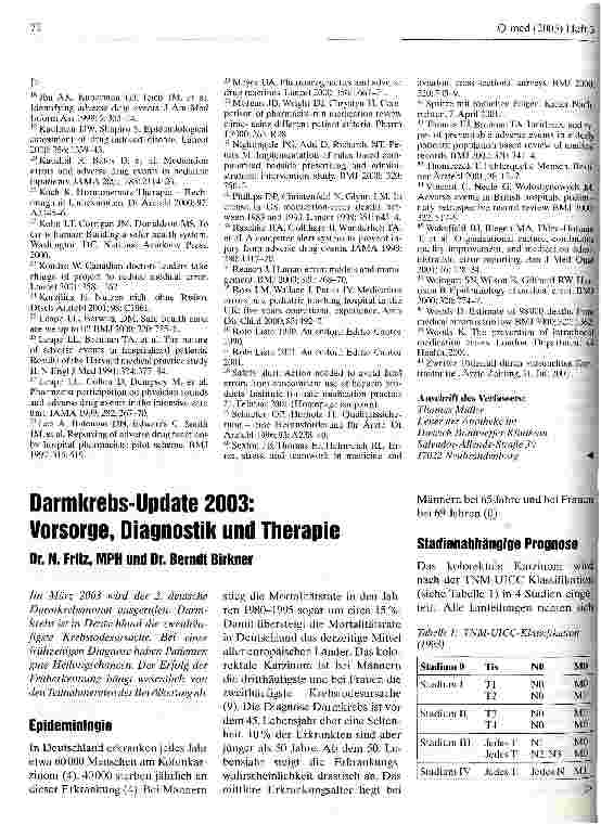 Vorschauseite 1: Darmkrebs-Update 2003 Vorsorge, Diagnostik und Therapie