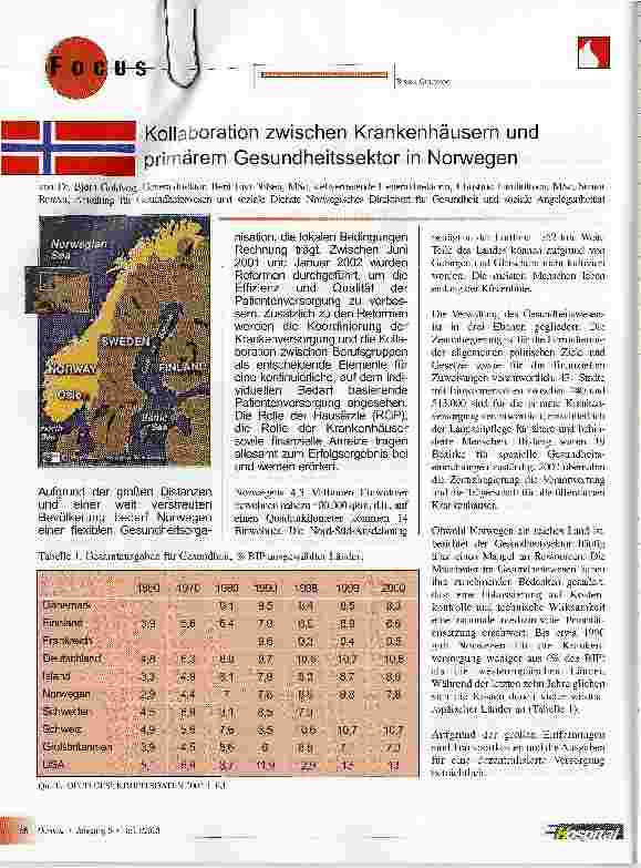 Vorschauseite 1: Kollaboration zwischen Krankenhäusern und primärem Gesundheitssektor in Norwegen
