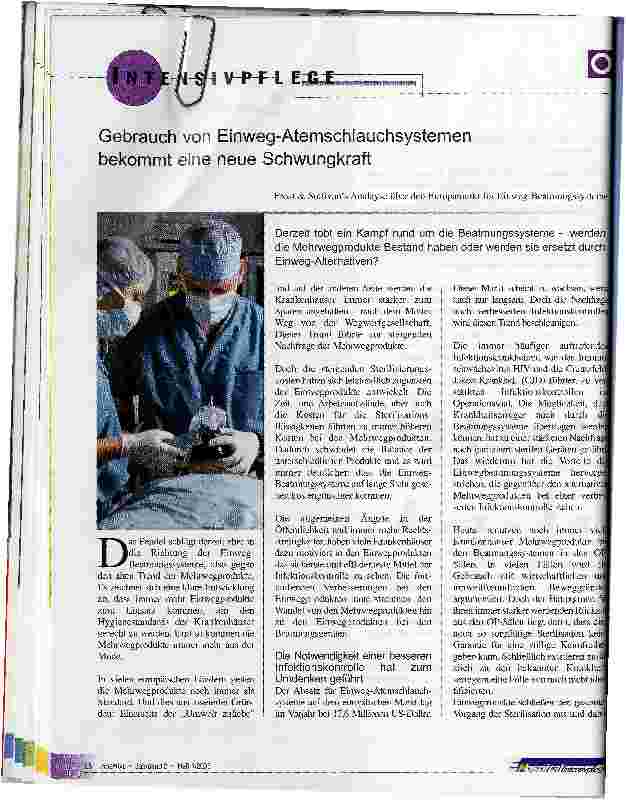 Vorschauseite 1: Gebrauch von Einweg-Atemschlauchsystemen bekommt eine neue Schwungkraft