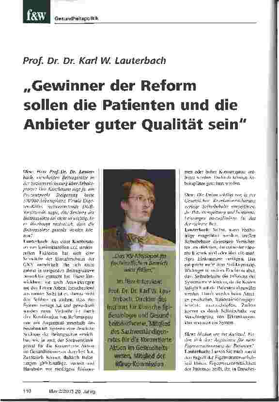 Vorschauseite 1: Gewinner der Reform sollen die Patienten und die Anbieter guter Qualität sein