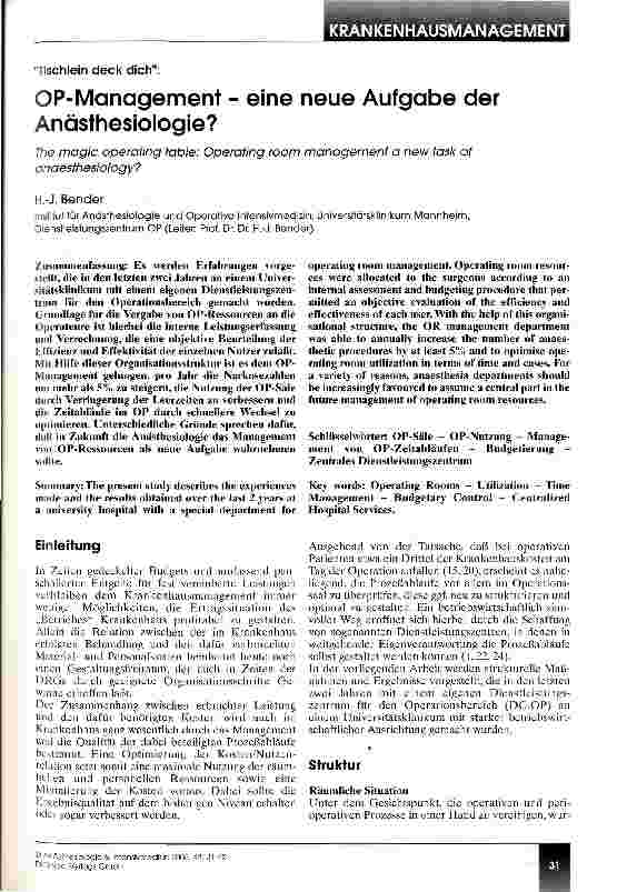 Vorschauseite 1: OP-Management - eine neue Aufgabe der Anästhesiologie?