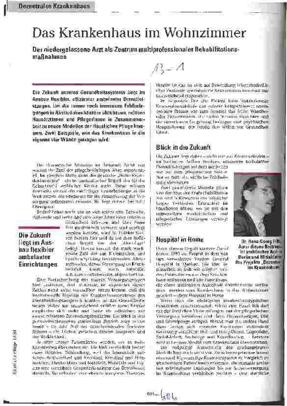 Vorschauseite 1: Das Krankenhaus im Wohnzimmer Der niedergelassene Arzt als Zentrum multiprofessioneller Maßnahmen