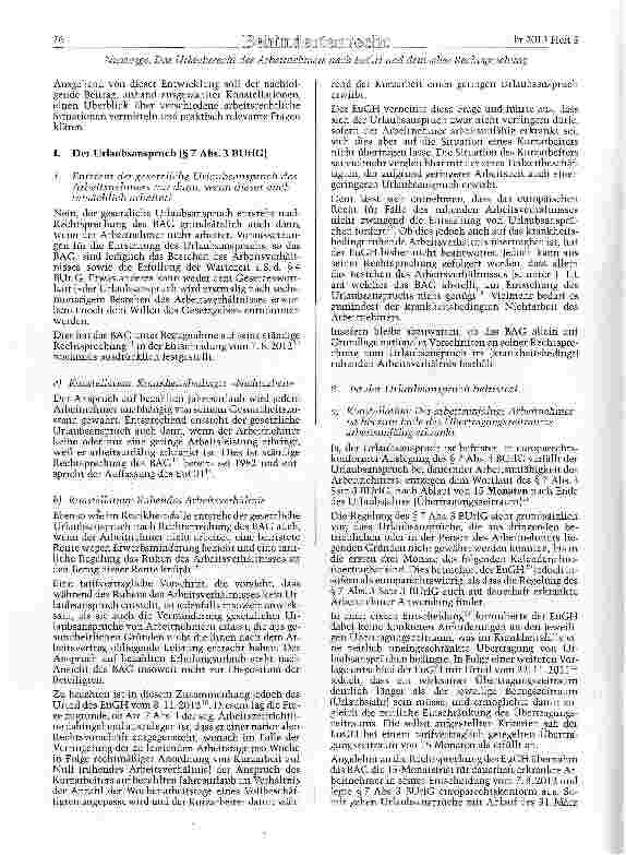 Vorschauseite 2: Das Urlaubsrecht des Arbeitnehmers nach den aktuellen Entscheidungen des EuGH und deren Umsetzung in der deutschen Rechtsprechung