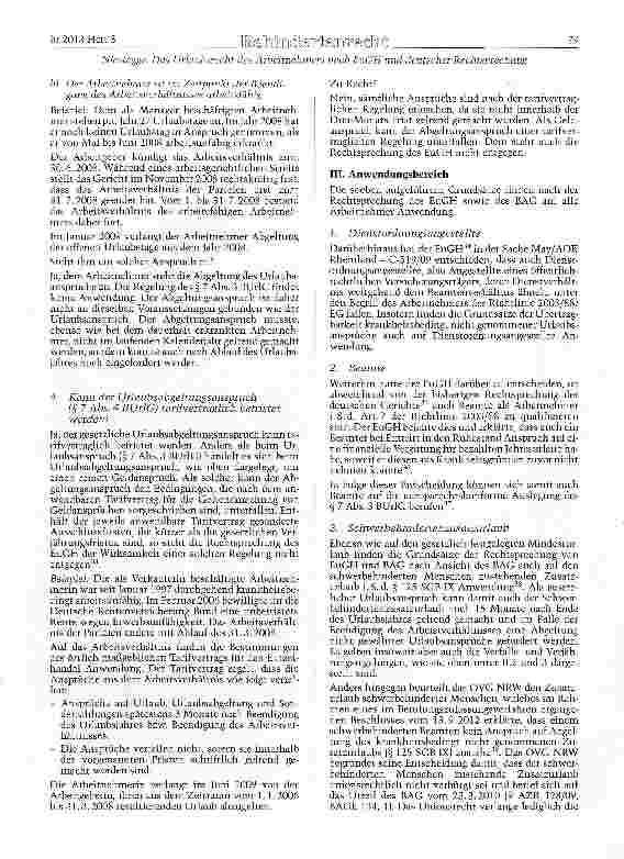 Vorschauseite 5: Das Urlaubsrecht des Arbeitnehmers nach den aktuellen Entscheidungen des EuGH und deren Umsetzung in der deutschen Rechtsprechung