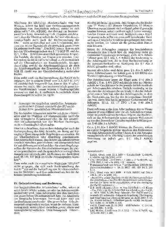 Vorschauseite 6: Das Urlaubsrecht des Arbeitnehmers nach den aktuellen Entscheidungen des EuGH und deren Umsetzung in der deutschen Rechtsprechung
