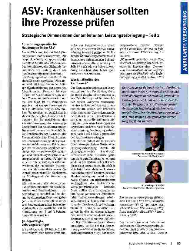 Vorschauseite 1: ASV: Krankenhäuser sollten ihre Prozesse prüfen Strategische Dimensionen der ambulanten Leistungserbringung-Teil 2