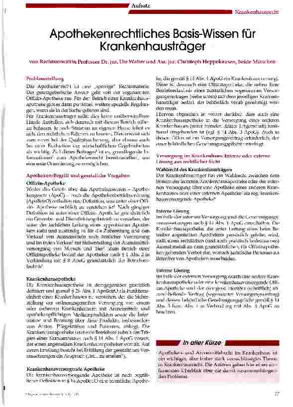 Vorschauseite 1: Apothekenrechtliches Basis-Wissen für Krankenhausträger