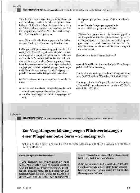 Vorschauseite 1: Zur Vergütungsverkürzung wegen Pflichtverletzungen einer Pflegeheimbetreiberin - Schiedsspruch SGB XI § 43 Abs. 1 Satz 1, § 52 Abs. 1, § 72, § 76, § 80a, § 84 Abs. 6, § 85 Abs. 2,…