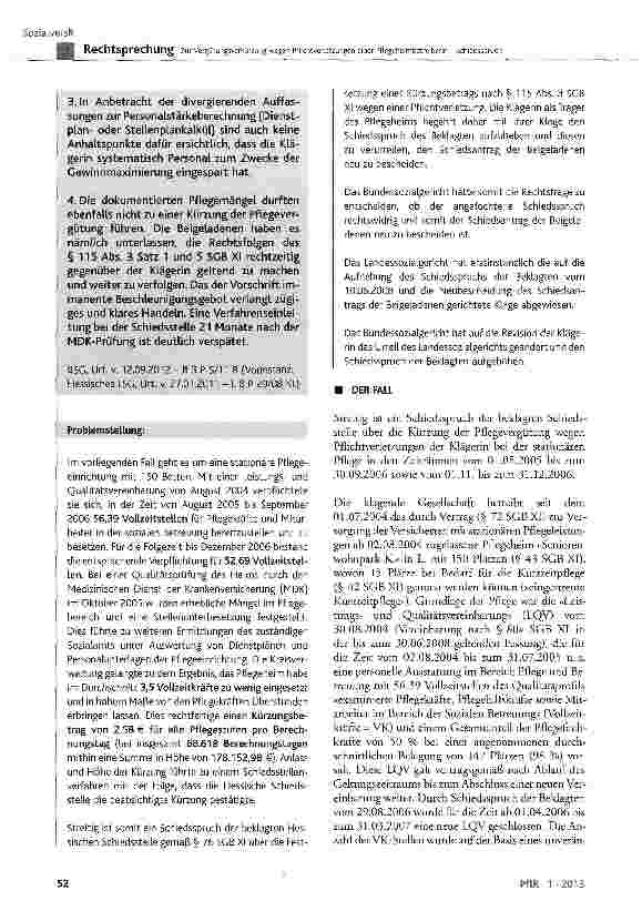 Vorschauseite 2: Zur Vergütungsverkürzung wegen Pflichtverletzungen einer Pflegeheimbetreiberin - Schiedsspruch SGB XI § 43 Abs. 1 Satz 1, § 52 Abs. 1, § 72, § 76, § 80a, § 84 Abs. 6, § 85 Abs. 2,…
