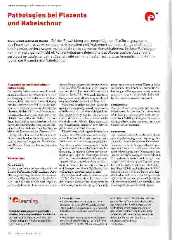 Vorschauseite 1: Pathologien bei Plazenta und Nabelschnur