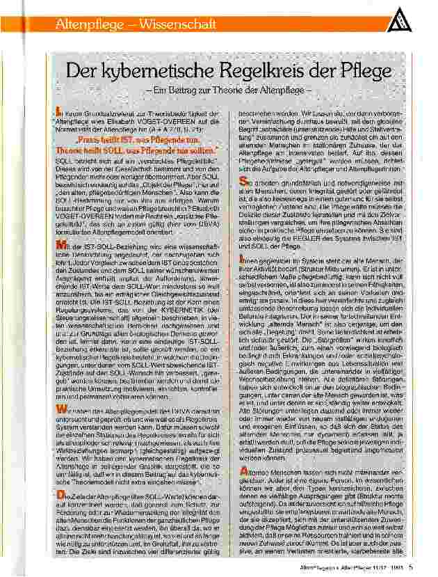 Vorschauseite 1: Der kybernetische Regelkreis der Pflege- Ein Beitrag zur Theorie der Altenpflege -