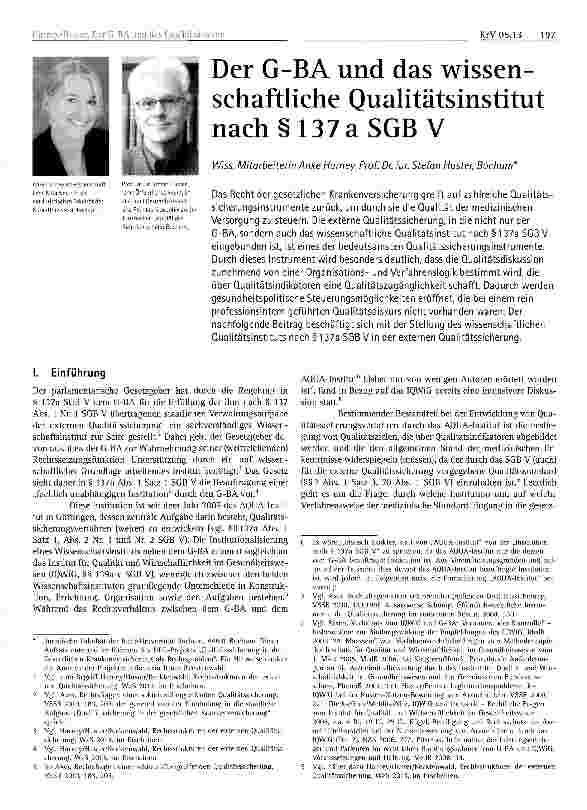 Vorschauseite 1: Der G-BA und das wissenschaftliche Qualitätsinstitut nach § 137 aSGBV