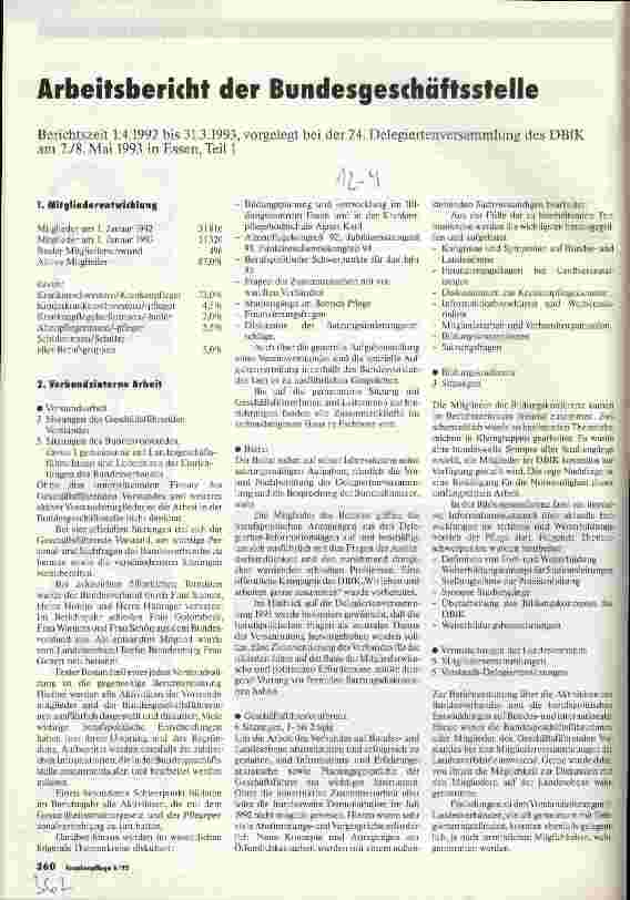 Vorschauseite 1: Arbeitsbericht der Bundesgeschäftsstelle 1. 4. 92-31. 4. 93 (Teil 1)