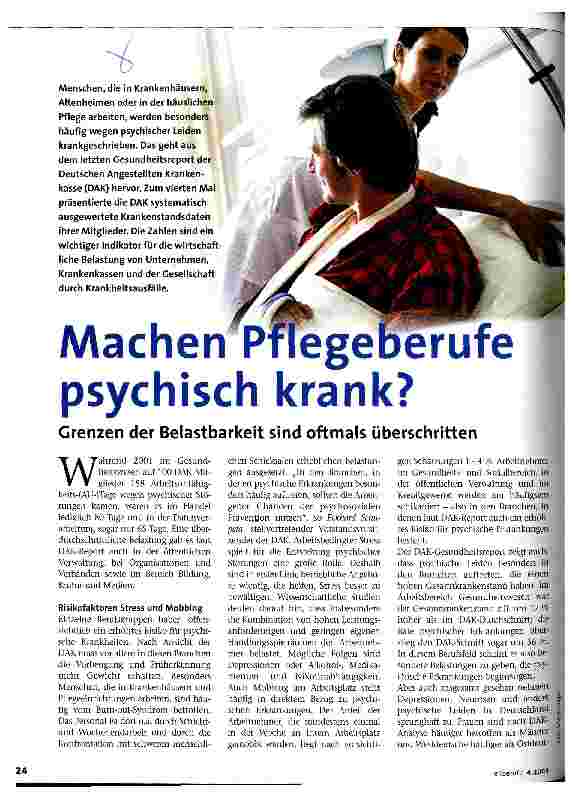 Vorschauseite 1: Machen Pflegeberufe psychisch krank? Grenzen der Belastbarkeit sind oftmals überschritten