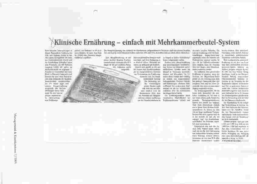 Vorschauseite 1: Klinische Ernährung - einfach mit Mehrkammerbeutel-System