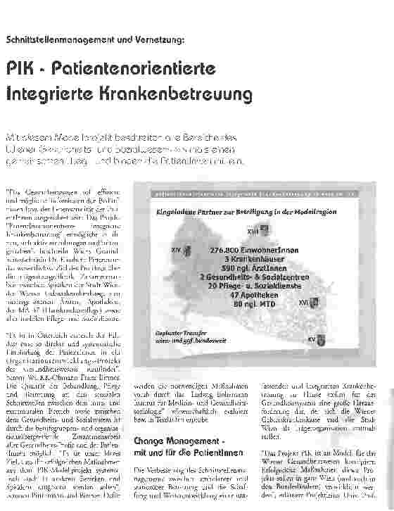 Vorschauseite 1: PIK - Patientenorientierte Integrierte Krankenbetreuung Schnittstellenmanagement und Vernetzung