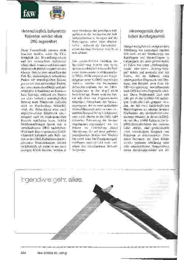 Vorschauseite 3: Leistung schon 2004 gerechter finanzieren Überarbeitung des Fallpauschalenkatalogs 2003